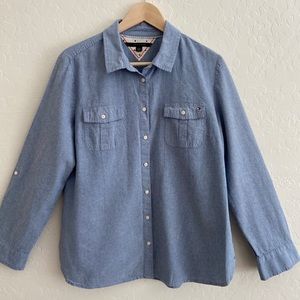 Tommy Hilfiger Button Up Dress Casual Shirt Blue XL